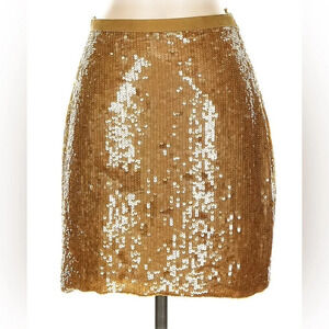 JENNI KAYNE 100% SILK PENCIL MINI SKIRT SEQUINS PARTY GOLD SPARKLY NWT 4